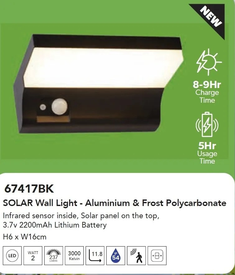 Aplica LED solara de exterior cu senzor de miscare IP54 Solar