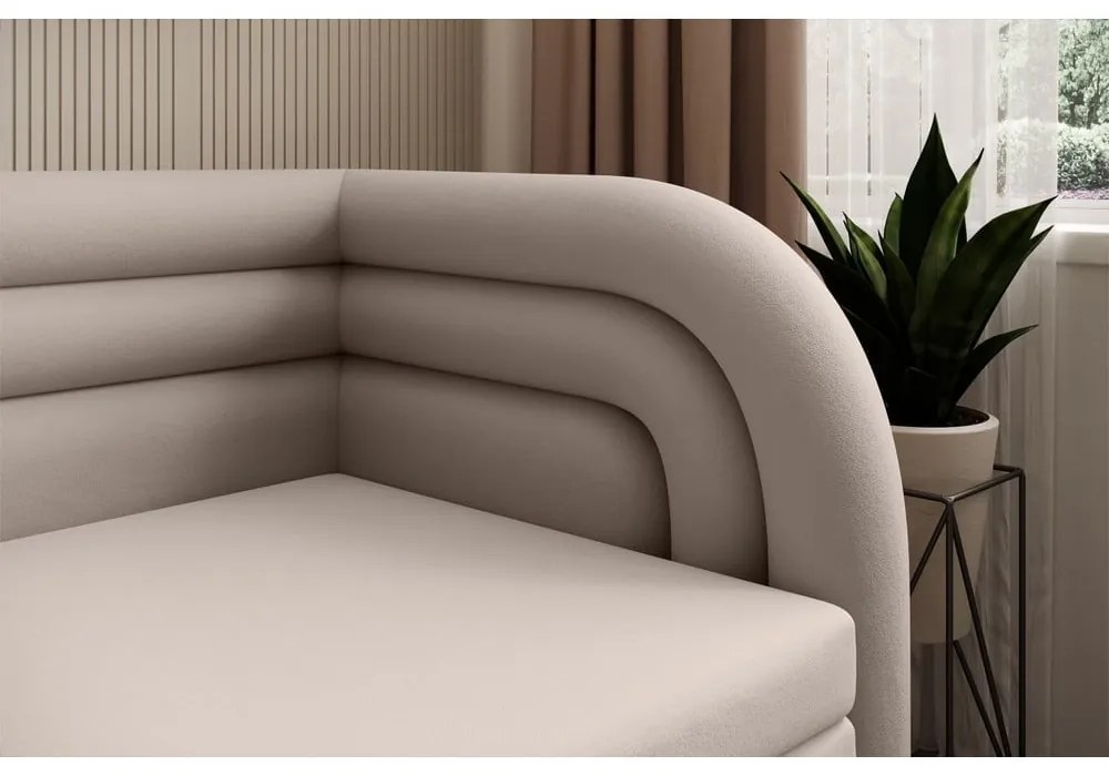 Canapea bej extensibilă/cu spațiu de depozitare cu tapițerie din catifea cu colț pe partea dreaptă 223 cm Fabillo – ELTAP