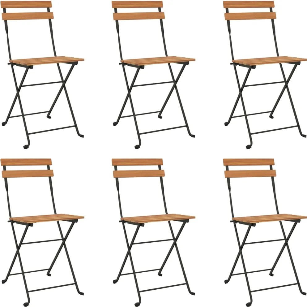 vidaXL Scaune de bistro pliabile, 6 buc., lemn masiv de tec și oțel