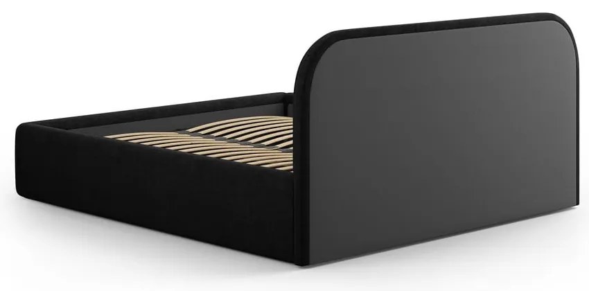 Pat matrimonial negru tapițat cu spațiu de depozitare cu somieră 160x200 cm Juno – Windsor & Co Sofas