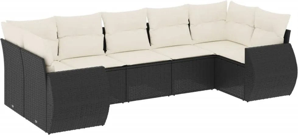 vidaXL Set canapele de grădină cu perne, 7 piese, negru, poliratan