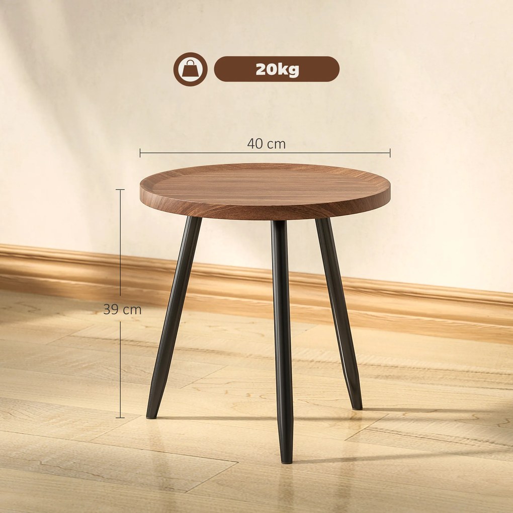 HOMCOM Masă de cafea rotundă pentru living, masă de cafea modernă cu cadru din oțel, pentru living, cameră, Ø 40 x 39 cm, lemn de nuc | Aosom Romania