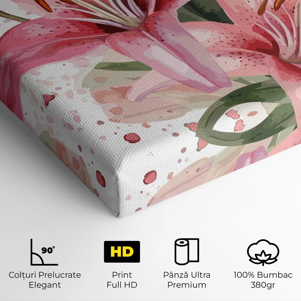 Tablou Canvas, 30x40cm, Dormitor si Living, Flori, Crini, Beautiful Pink Lily
