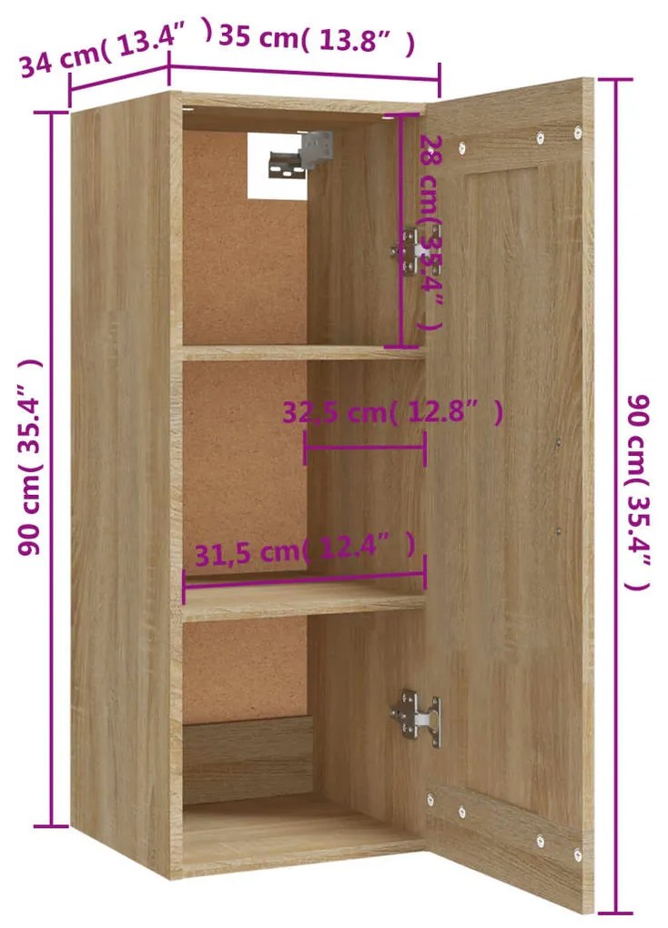 Dulap suspendat, stejar sonoma, 35x34x90 cm, lemn prelucrat Stejar sonoma, 1