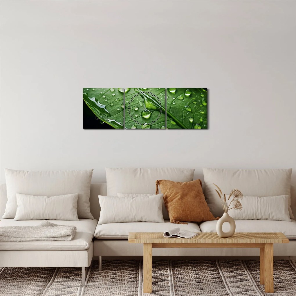 Tablou - Frunză după ploaie (cu ceas) (90x30 cm)