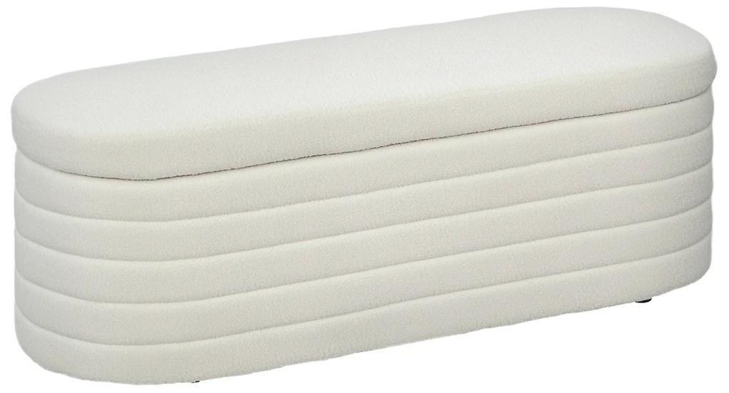 HOMCOM Bancă pentru Pat, Bancă Tapițată din Lână cu Cadru din Lemn, Bancă Otomană de Depozitare, 116x41x 40,5 cm, Alb Crem