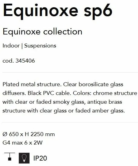 Lustra cu 6 pendule EQUINOXE SP6 antique brass/ faded amber