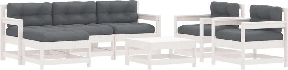 vidaXL Set mobilier de grădină cu perne, 7 piese, alb, lemn masiv