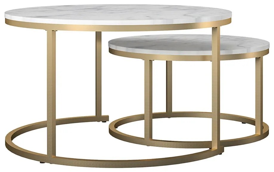 Măsuțe de cafea albe-aurii 2 buc. rotunde cu aspect de marmură ø 79 cm Amelia – CosmoLiving by Cosmopolitan