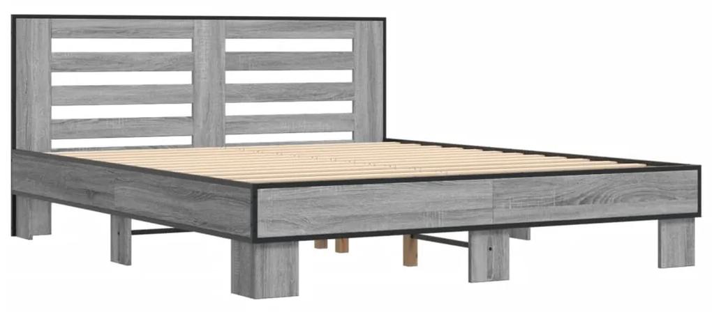 3280095 vidaXL Cadru de pat, gri sonoma, 160x200 cm, lemn prelucrat și metal