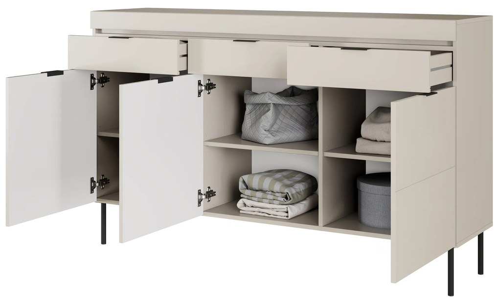 Comodă cu trei uși și trei sertare Sentia 157 - cașmir / negru