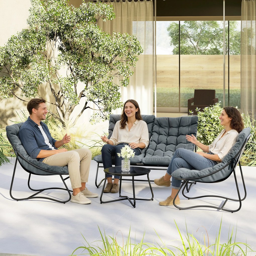 Outsunny Set mobilier grădină 4 piese cu perne groase 8 cm - Mobilier exterior din oțel și textilenă respirantă, gri | Aosom Romania