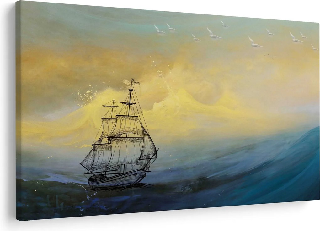 Tablou - Pictură barcă pe mare (90x60 cm)
