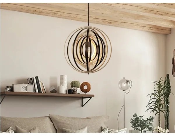 Lustră suspendată din lemn cu cablu, 1xE27/60W/230V, Ø 50 cm, lemn masiv/furnir/lemn de cauciuc