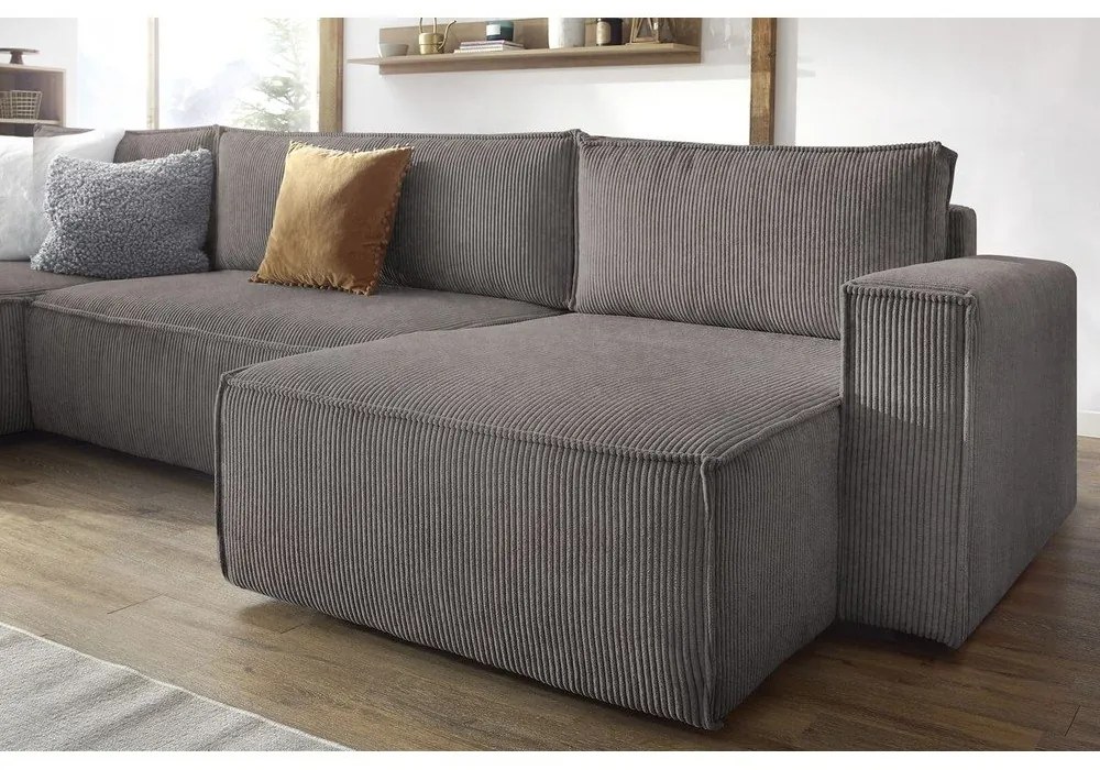 Colțar gri închis extensibil cu tapițerie din catifea reiată (în formă de "U") Nihad – Bobochic Paris