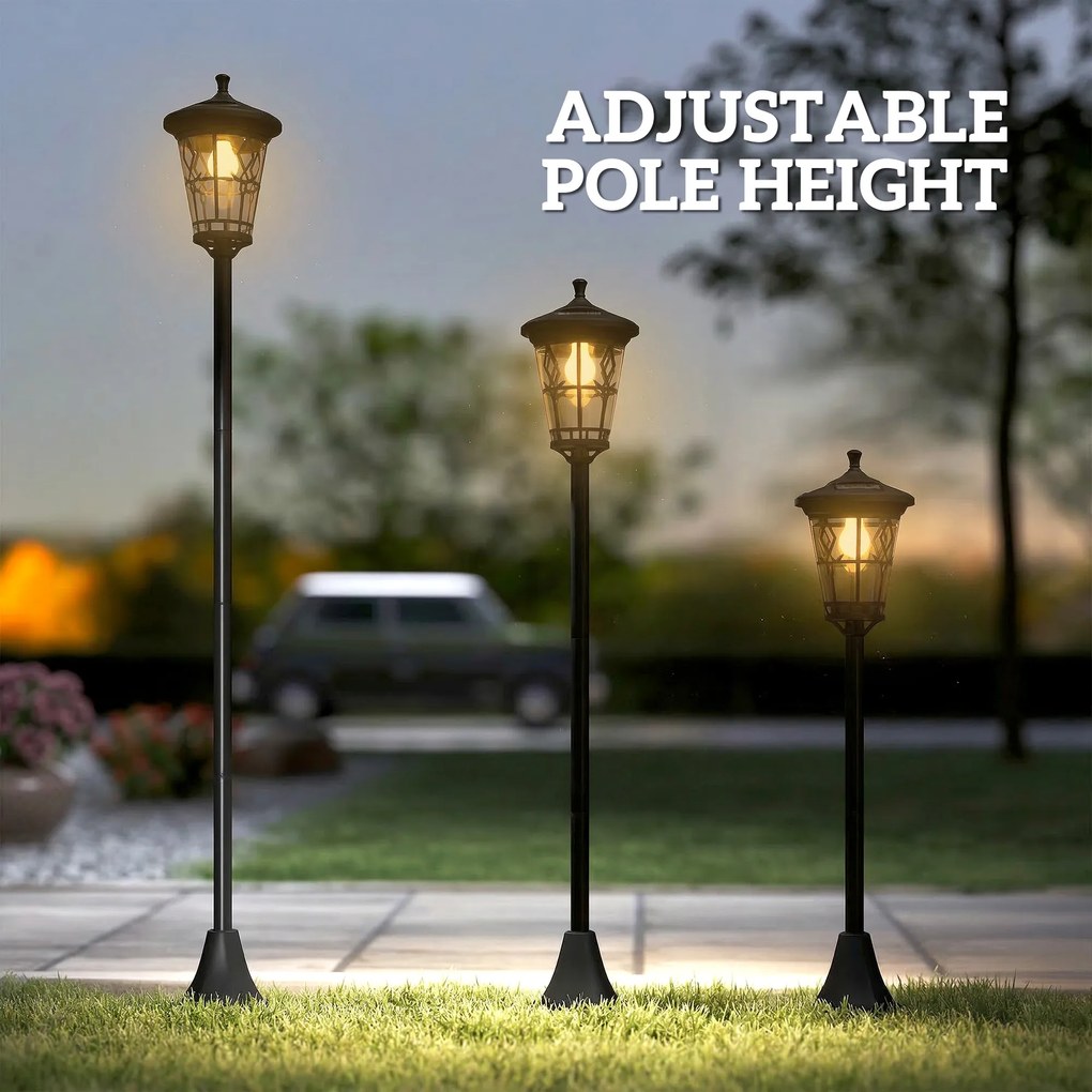 Outsunny Set de 2 Felinare Solare pentru Grădină cu Înălțime Reglabilă 2 Moduri de Intensitate IP44 Impermeabil pentru Terasă Curte Negru | Aosom Romania