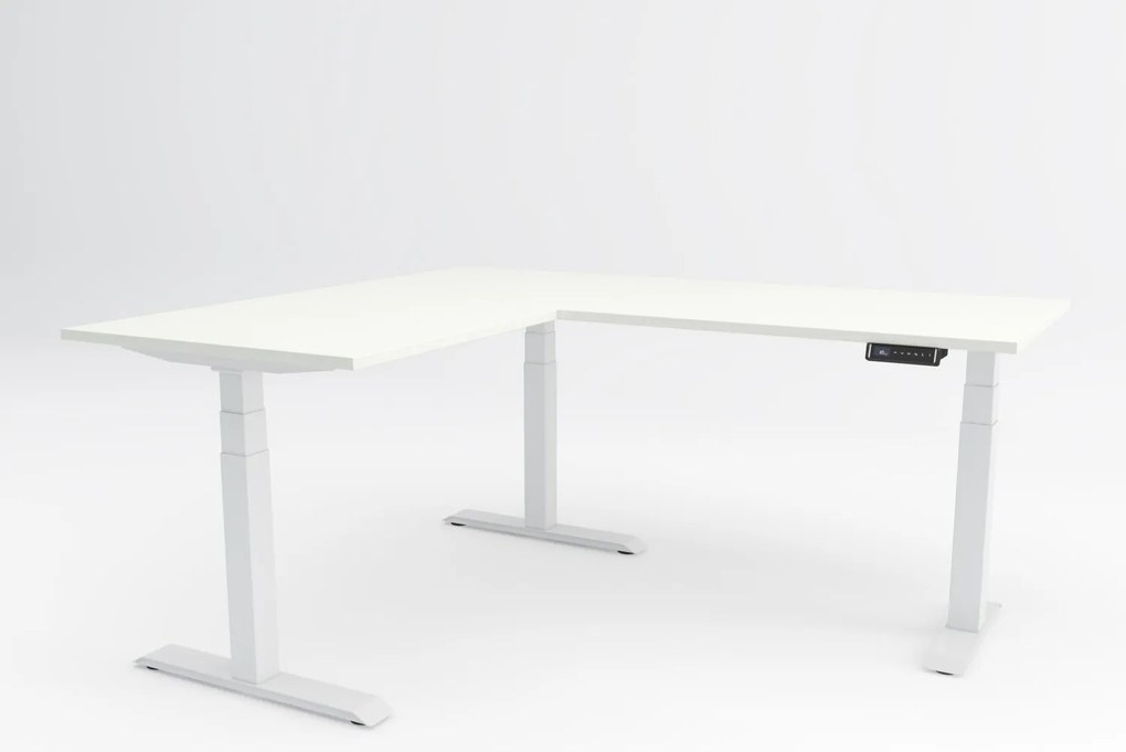 Birou cu înălțime reglabilă electric în L, Viva Upgrade, triple motor, 150 kg - Gri