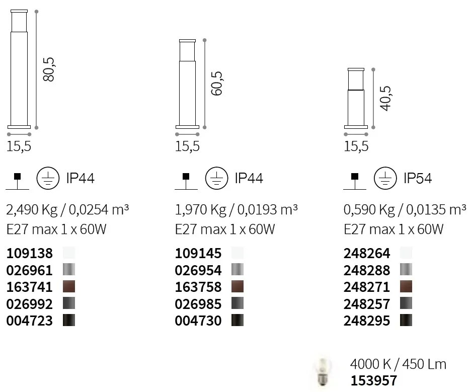Stalp exterior IP54 TRONCO PT1 H40 NERO 248295 IDL