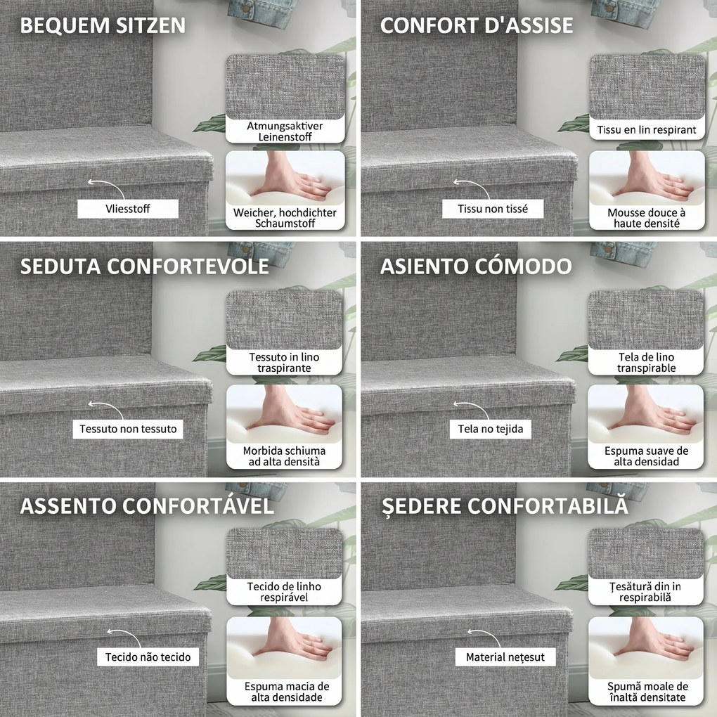 HOMCOM Bancă Pliabilă cu Spătar și Compartiment de 77L, Acoperire din Țesătură, 76x50x73 cm, Gri | Aosom Romania