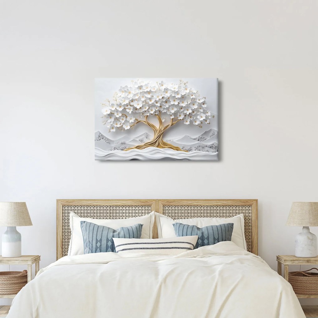Tablou – Arborele vieții 3D plin de flori (90x60 cm)