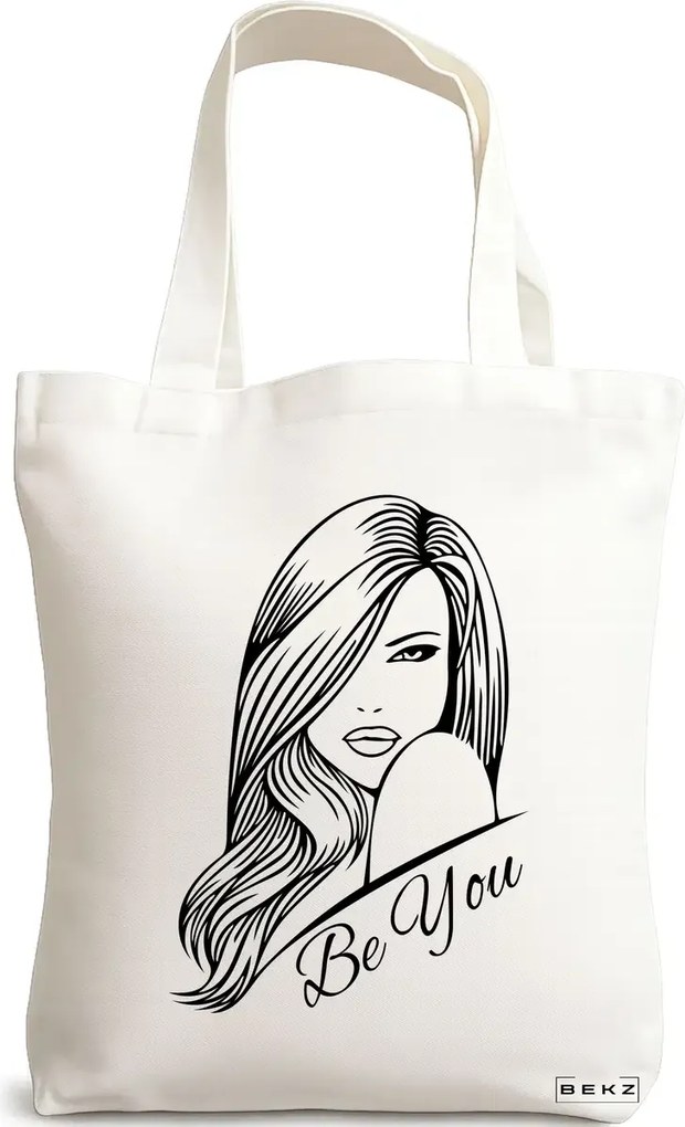 Sacosa de Panza pentru Cumparaturi, Geanta Tote, model Be You 3, 38x34.5 cm, Alba, BEKZ®