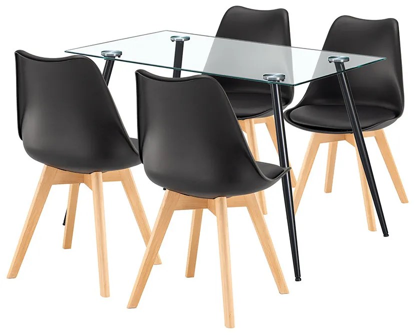 Milo 4+1 set de luat masa negru-negru