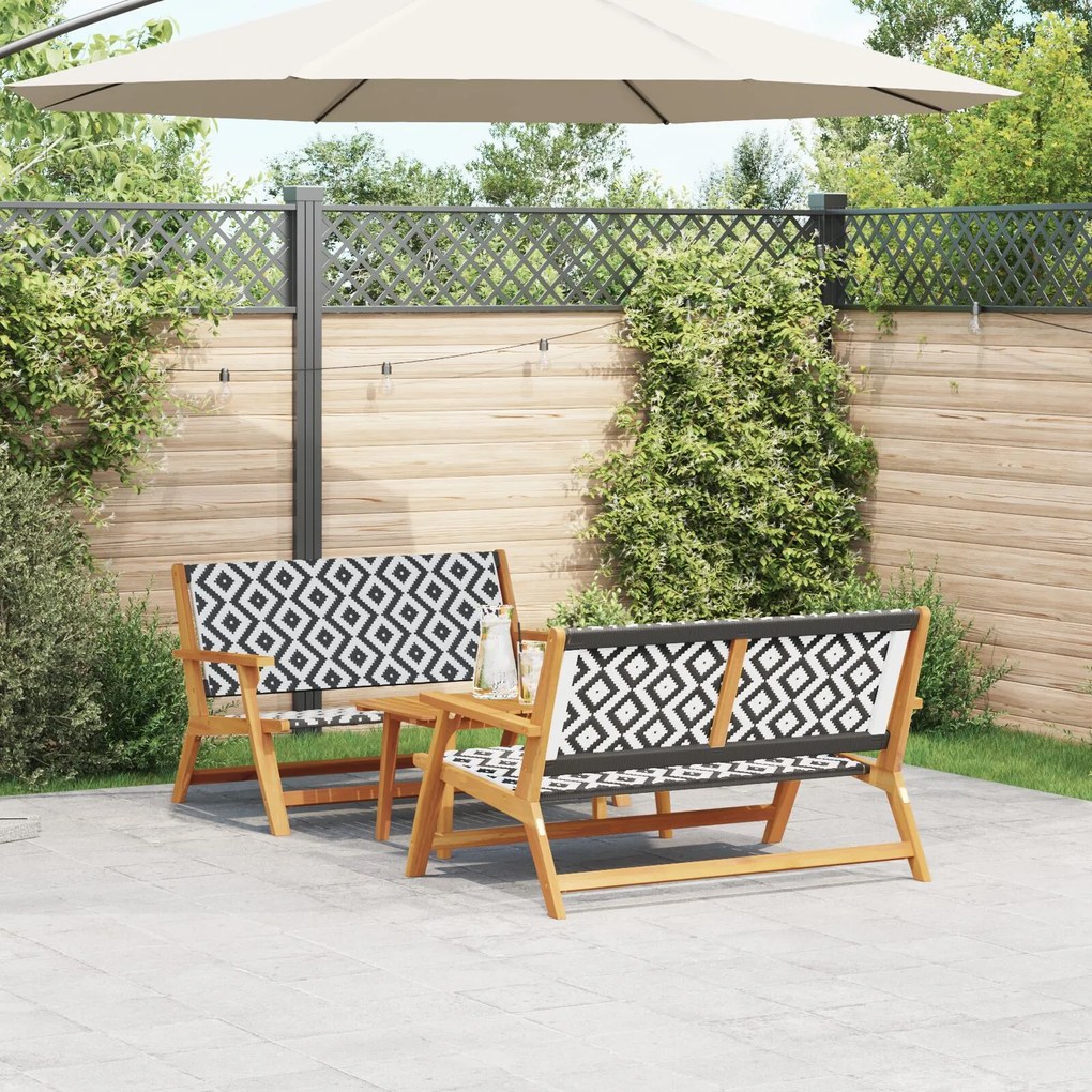 vidaXL Scaune grădină cu masă, set 3 piese, negru și alb, lemn de acacia solid