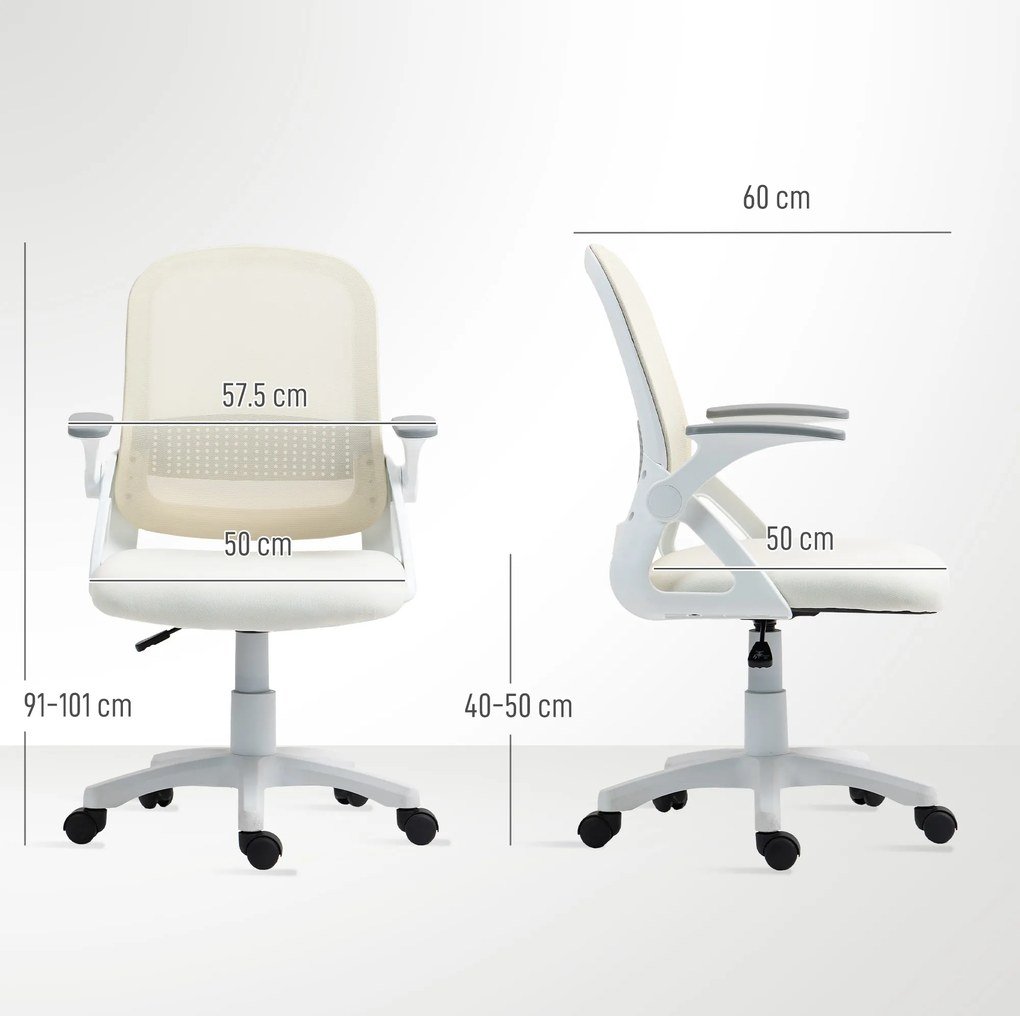 HOMCOM Scaun mesh respirabil, scaun rotativ ergonomic cu cotiere rabatabile și suport lombar, Alb | Aosom Romania