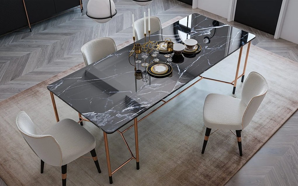 Scaun lemn masiv crem Calista Negru-Rose Gold Tapițerie, 50 × 54 × 83 cm