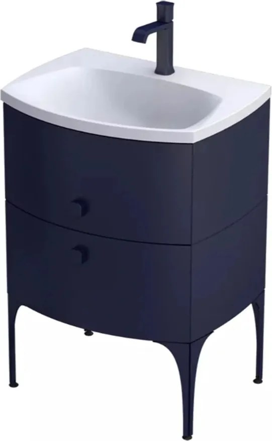 Set dulap baza suspendat Oristo Louis bleumarin 2 sertare cu lavoar alb mat 62 cm