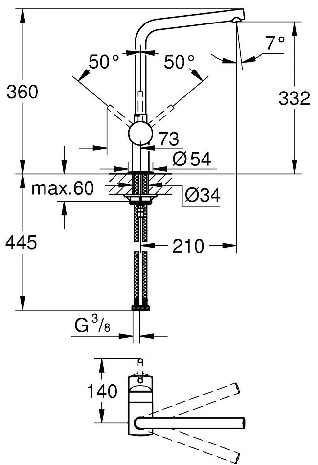 Grohe Minta Baterie chiuveta bucatarie monocomanda, pipa L
