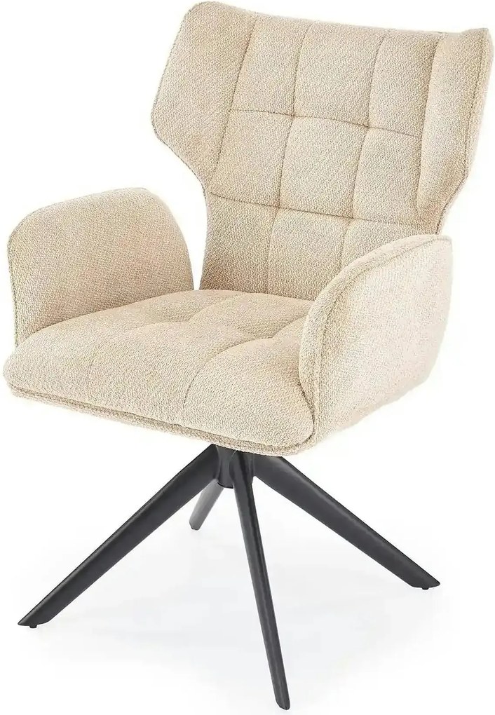 Scaun rotativ K601, bej/negru, stofa/metal, 57x64x90 cm