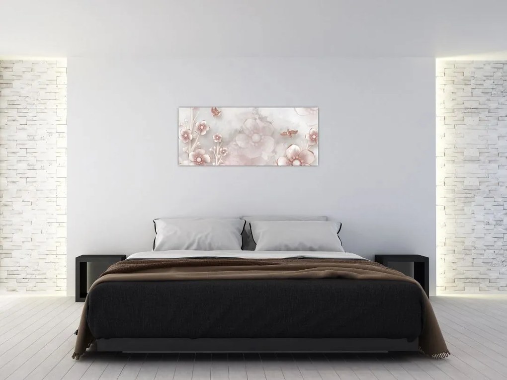 Tablou - Flori roz (120x50 cm)