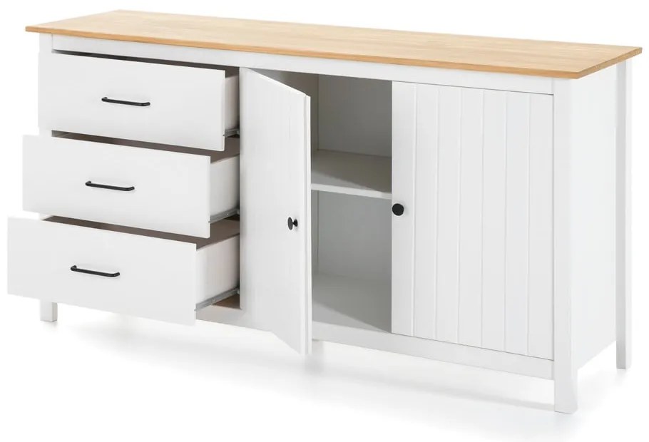 Comodă albă joasă din lemn de pin 150x80 cm Miranda – Marckeric
