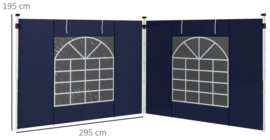 Outsunny Curtine Pavilion, Set de 2, pentru Pavilion de Grădină 3x6m sau 3x3m, cu Ferestre și Uși, Albastru | Aosom Romania