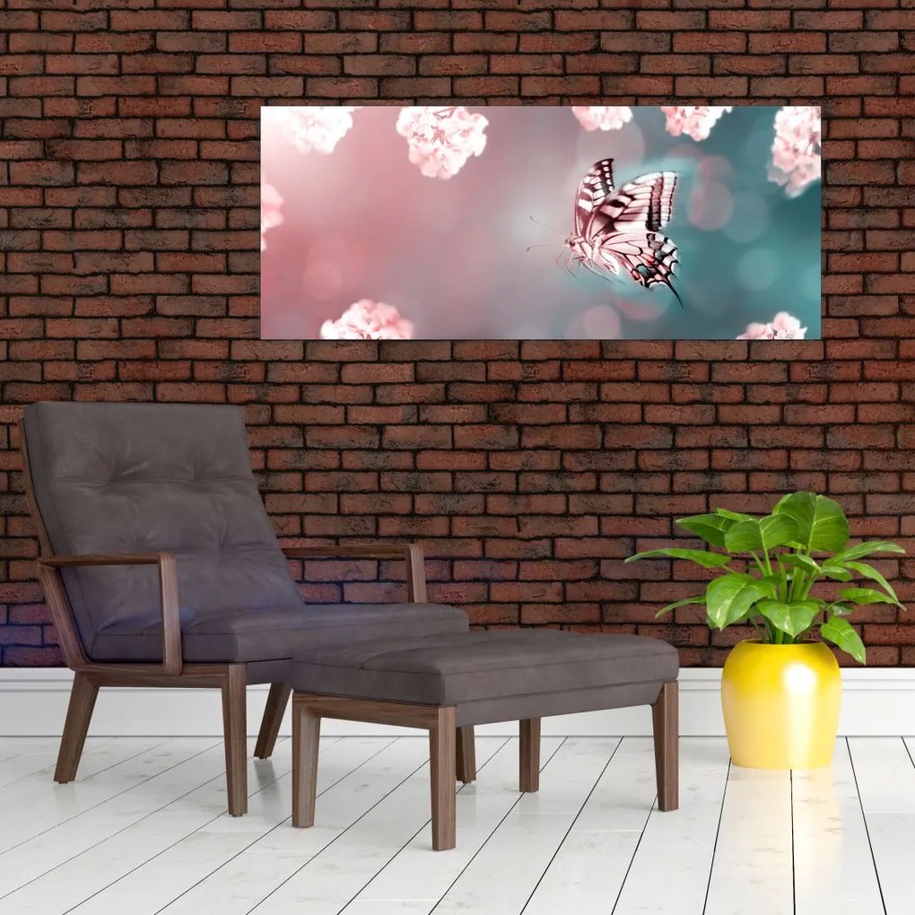 Tablou - Fluture între flori (120x50 cm)