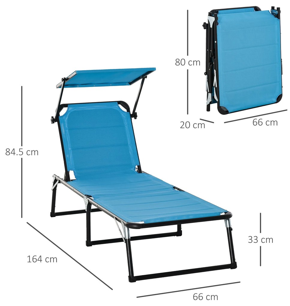 Outsunny, sezlong pliabil cu copertina, 66x197x32 cm, albastru | Aosom Romania