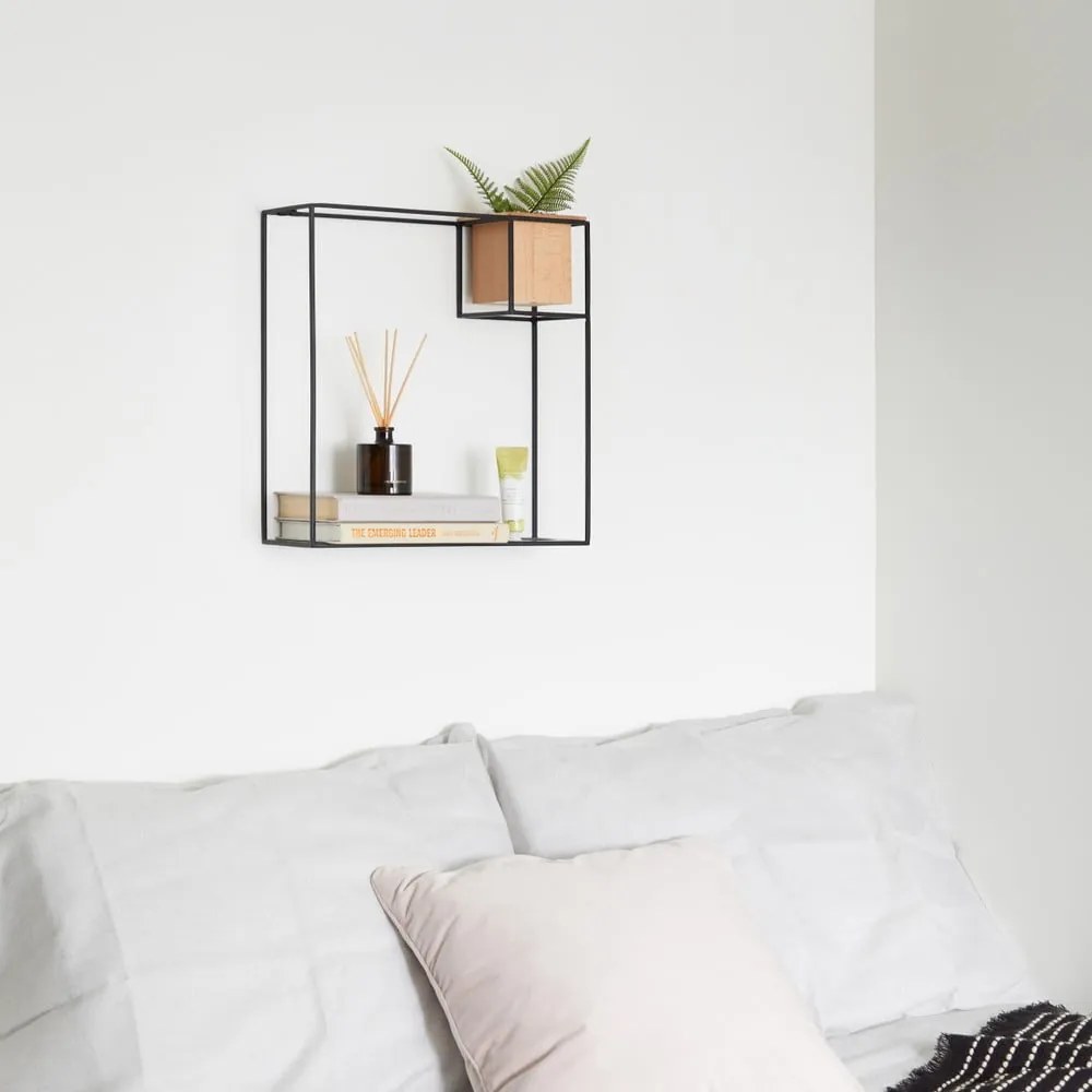 Raft de perete din metal cu ghiveci pentru flori Umbra Cubist, 38 x 38 cm, negru