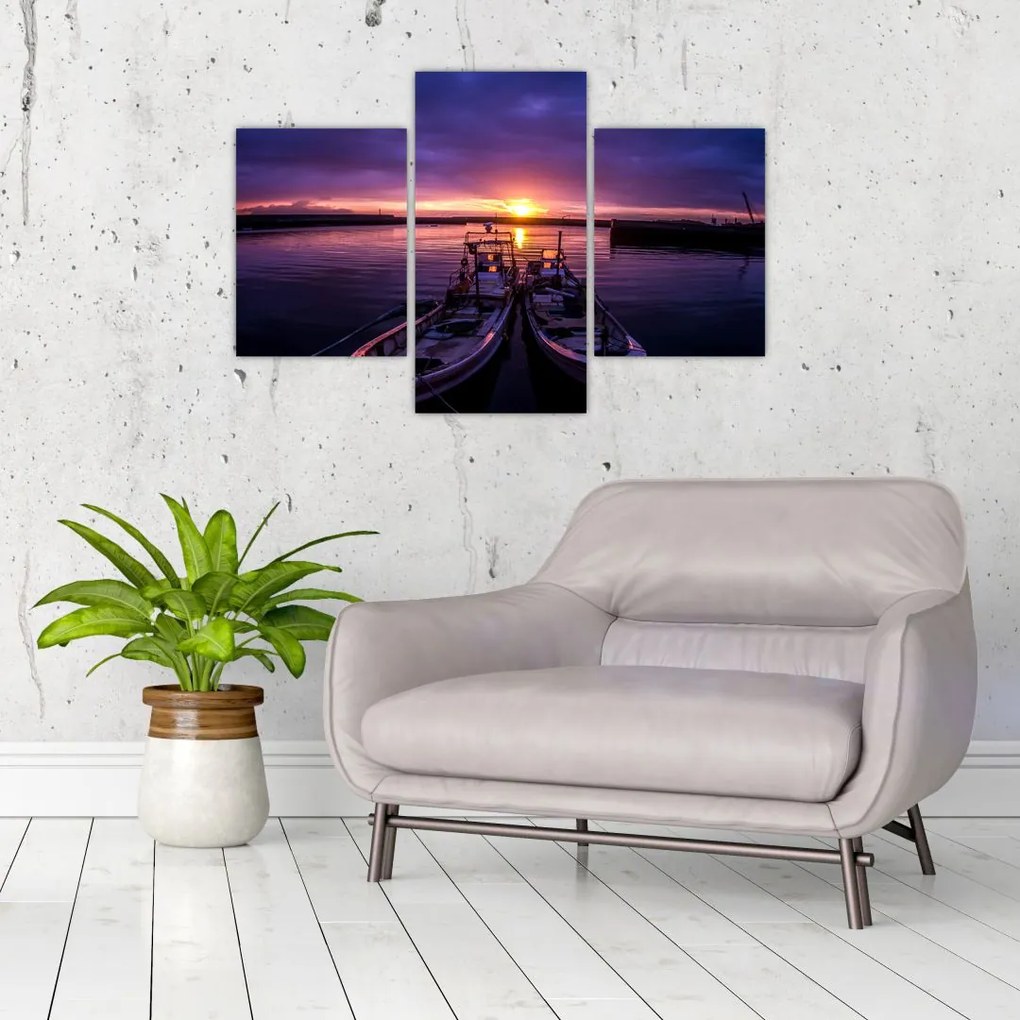Tablou cu barci pescărești în port (90x60 cm)