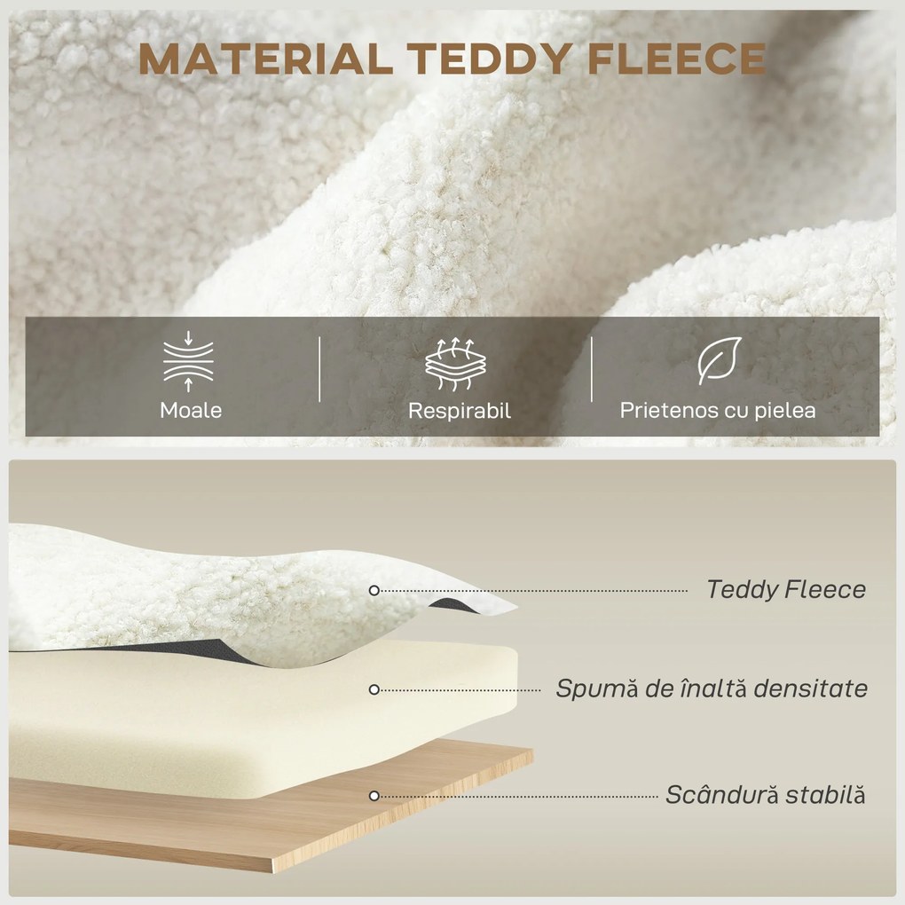 HOMCOM Fotoliu Tapițat cu Spațiu Ascuns, Spătar Înalt, Fotoliu Modern cu Brațe și Pernă Lombară, Material Teddy, pentru Dormitor și Sufragerie, Crem | Aosom Romania