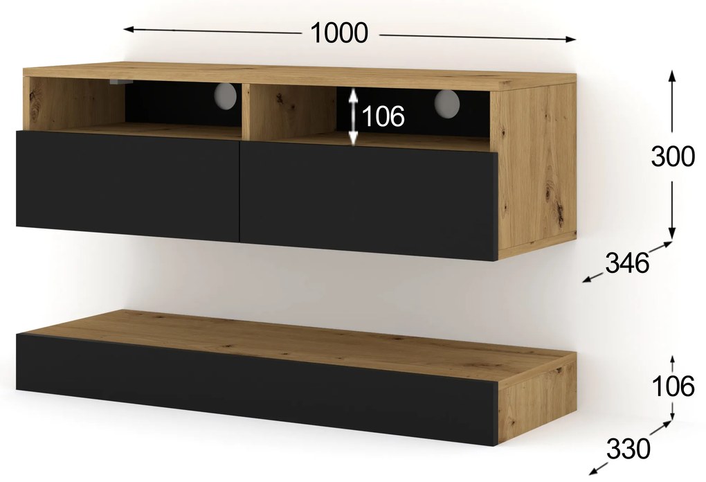 Masă TV Dual 100 (Stejar artisan + Negru). 1124858