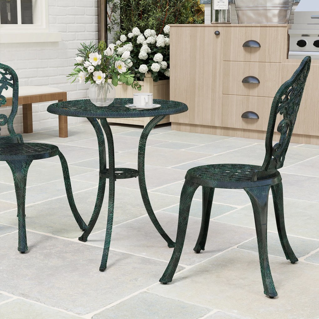 Outsunny Set bistrot pentru grădină din aluminiu, mobilier grădină 3 piese 2 scaune + masă rotundă imitație fier forjat | Aosom Romania