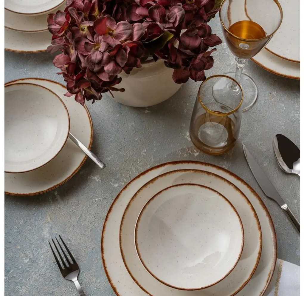 Set de veselă, 24 piese, porțelan, bej/maro