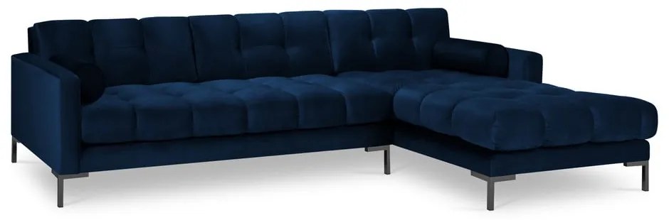 Colțar din catifea cu extensie pe partea dreaptă Cosmopolitan Design Bali, albastru închis