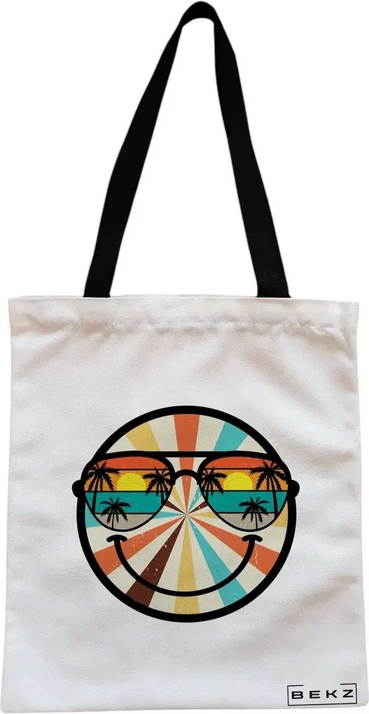 Sacosa de Panza pentru Cumparaturi, Geanta Tote, model Tropical, Cu fermoar, 38x34.5 cm, Alba, BEKZ®