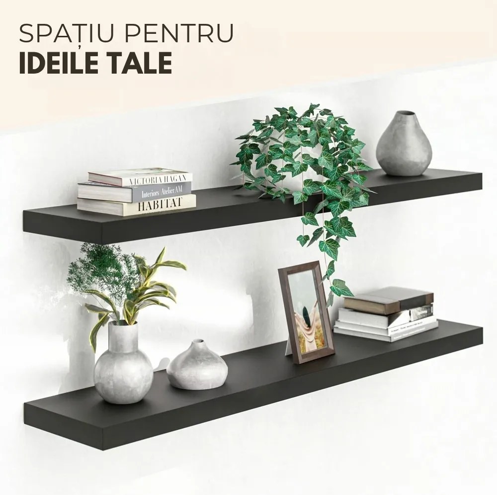 Poliță de perete FIGO + consolă, 110cm, negru Casaria