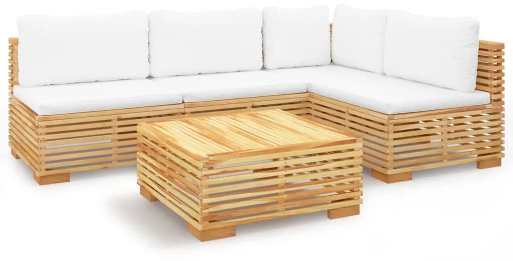 3100901 vidaXL Set mobilier grădină cu perne, 5 piese, lemn masiv de tec