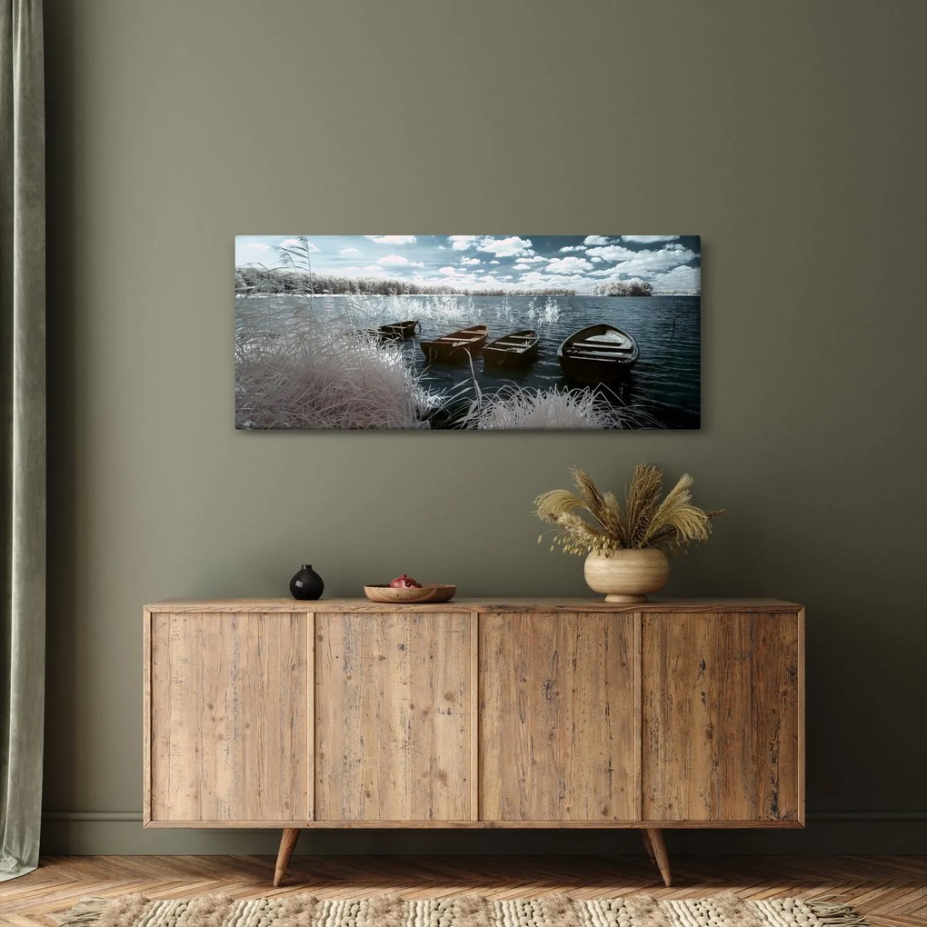 Tablou - Bărci de lemn pe lac (120x50 cm)