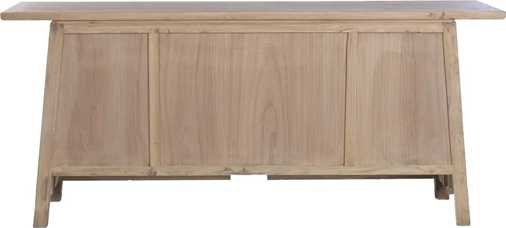 Bufet rustic în stil oriental, din lemn de ulm reciclat, natur, cu 2 uși cu grilaj, 6 sertare și siluetă trapezoidală, 79 x 180 x 42 cm, „Joyeuse”