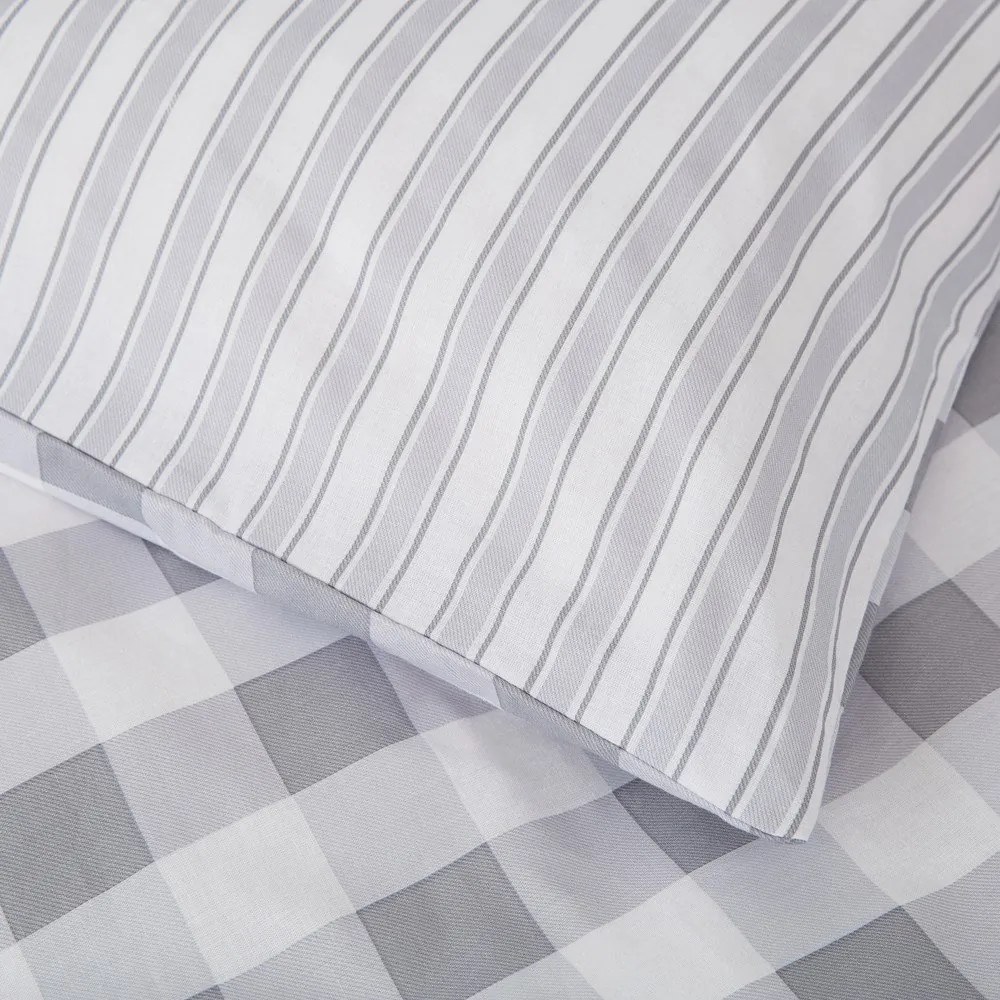 Lenjerie de pat din bumbac Bianca Check And Stripe, 135 x 200 cm, gri